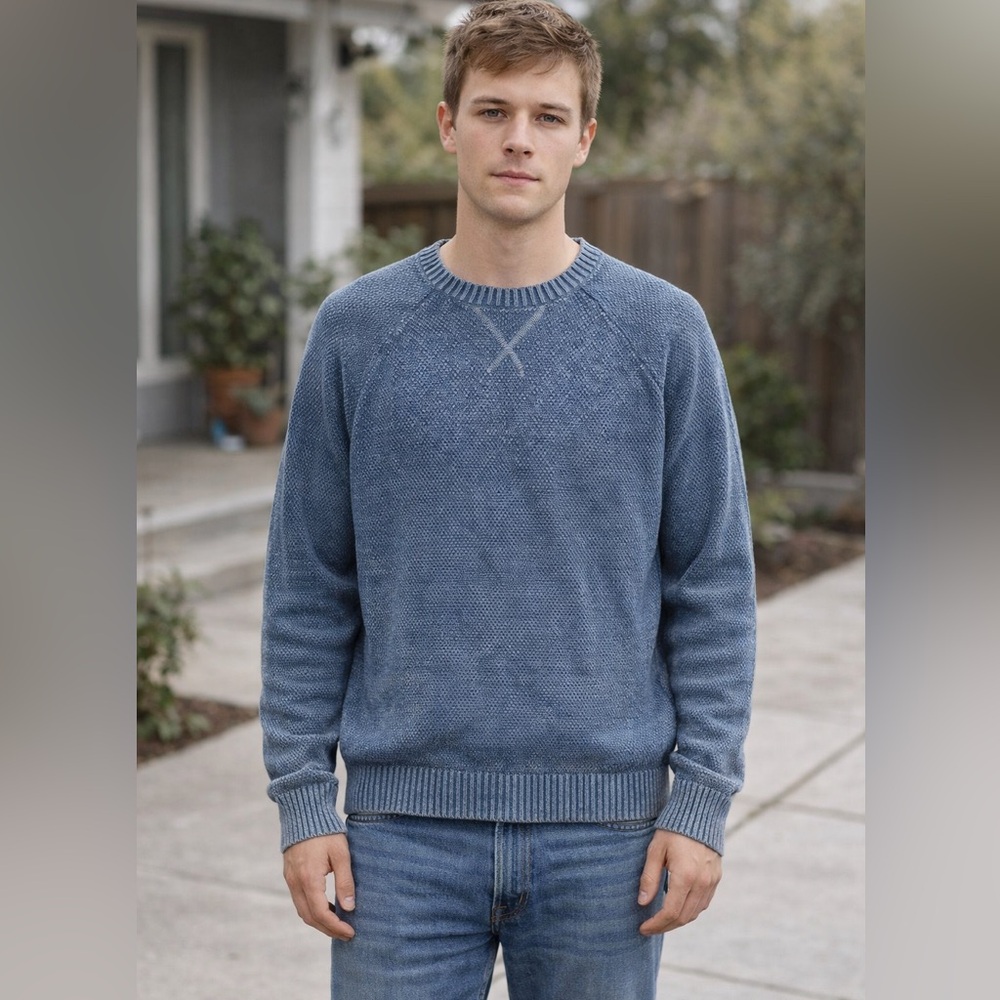 Thomas Sterling Mens Blue Cotton Crewneck Sweater Small Textured Knit Casual Top